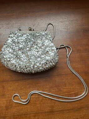 Vintage Accessory Lady Sequin Mini Evening Bag Crossbody Silver